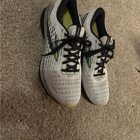 Brooks Ghost 13 mens Running Shoes - Gray and Neon Green - Picture 3 of 9